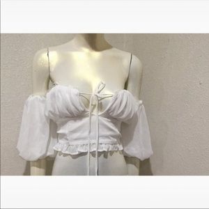 Misguided White Off Shoulder Crop Top S